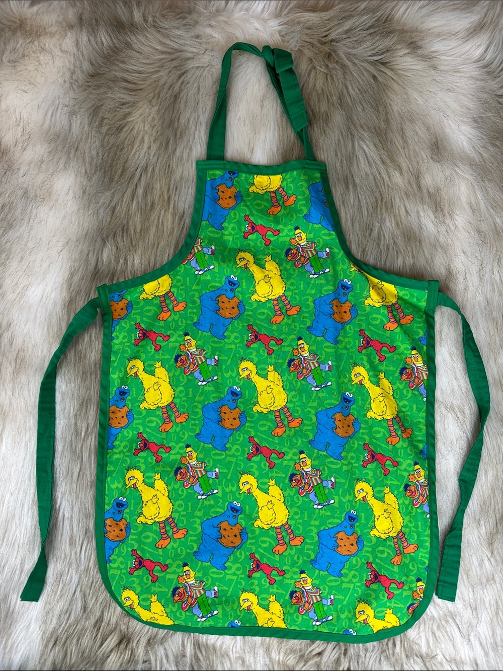 Sesame Street Kids Apron Elmo Cookie Monster Big Bird Green Vintage Style